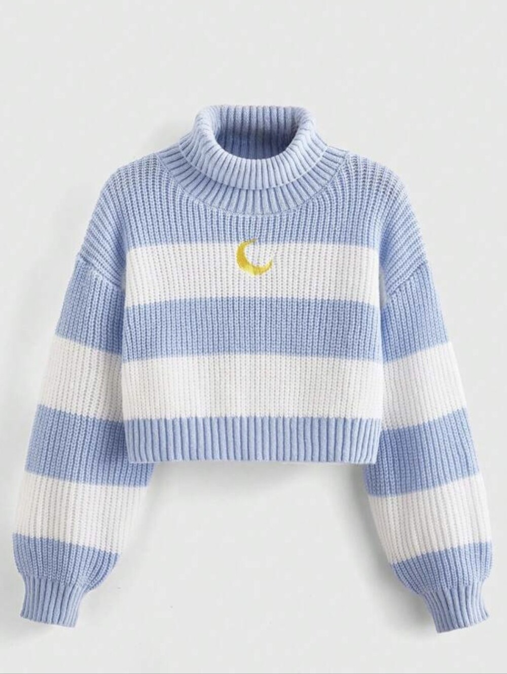 NWT Romwe Kawaii Striped Drop Shoulder Cropped Moon Sweater Size Medium